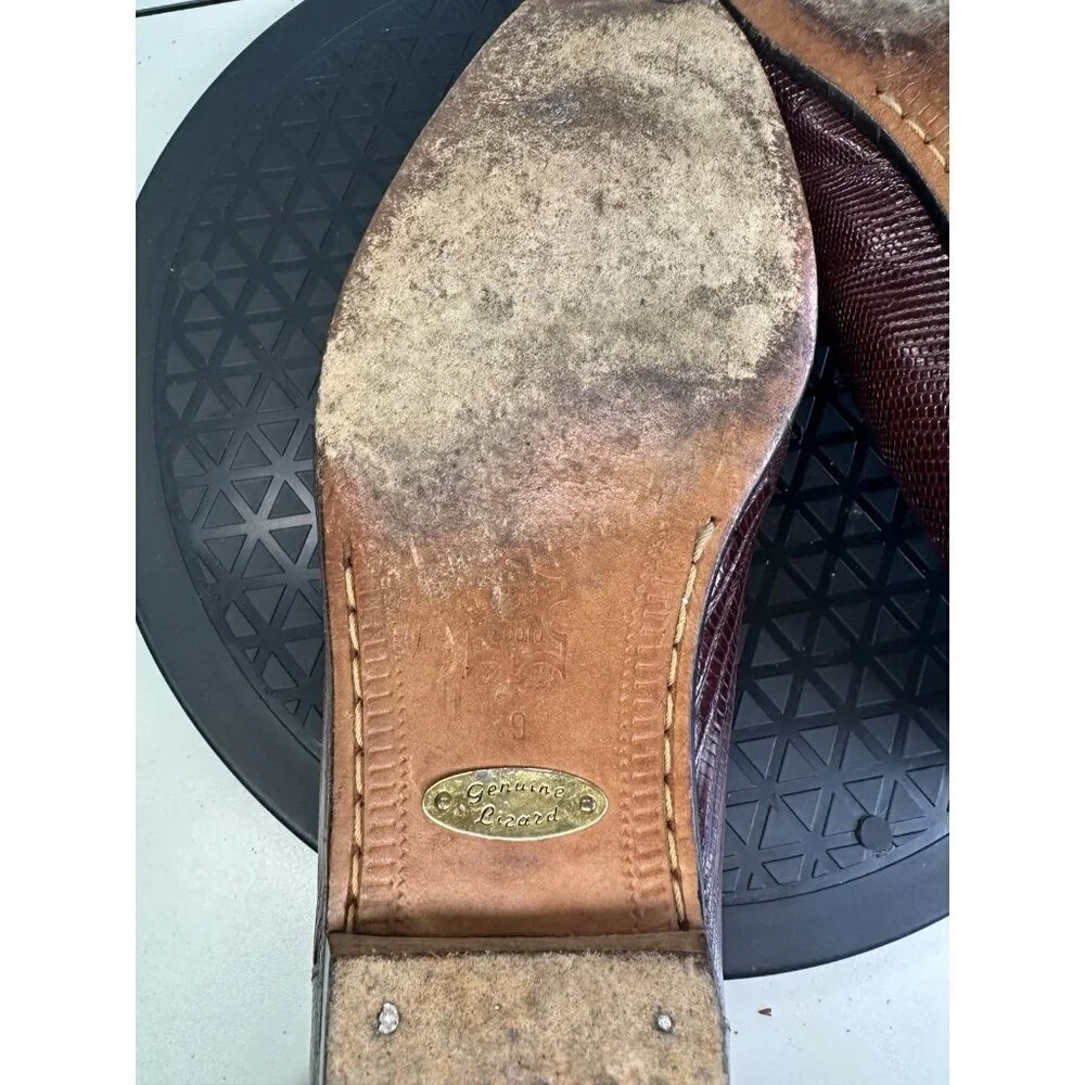 Fratelli Rossetti Men's Burgundy Lizard Skin Tassel Loafer Size 9 Slip On
